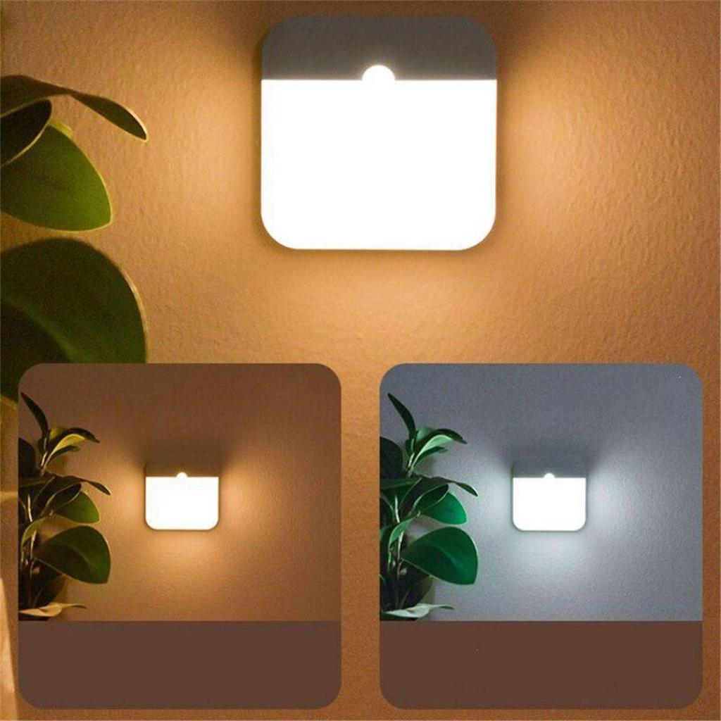 Motion Sensor Led Night Light Wireless Wall Square Usb Smart Rechargeable Magnetic 2-colors Bedroom Lights Corridor Hallway Lamp
