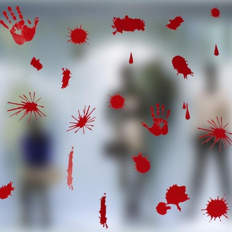 Adesivo de vidro para janela de mão e pé de sangue horrível de Halloween Adesivo de parede para sala de estar e quarto Halloween C