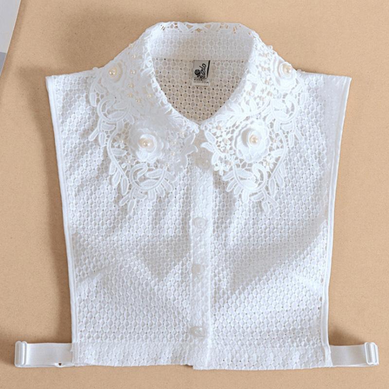 Perfect Match Elegant Womens Fake Collars Pearls White Cotton False Collars Woman Embroidery Lace Detachable Collar Shirt Faux Col Chemisie