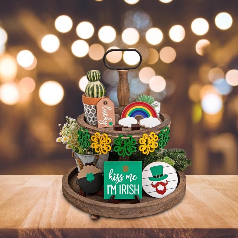 Festive Table Decor Farm Signs Patrick's Day Tiered Tray Bedroom Dormitory Decor Suitable for Patrick's Day Party Supply