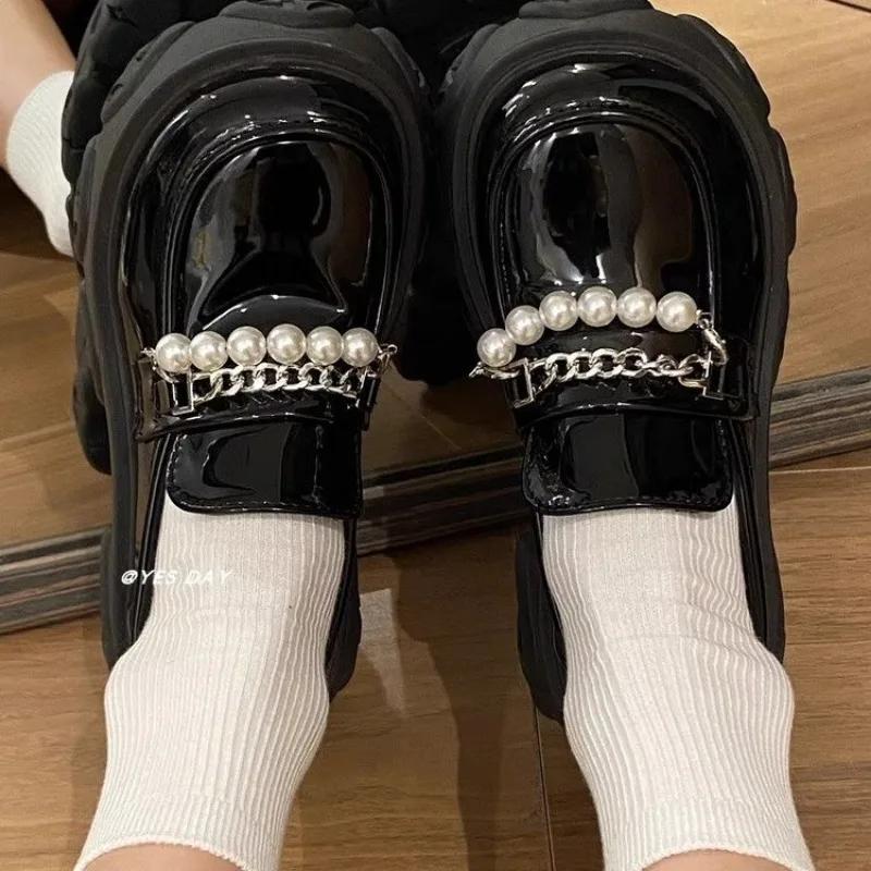 Fashion Women's Shoes Solid Color Beaded Versatile Square Heel Temperament Spring and Autumn Women's Shoes Zapatos Mujer