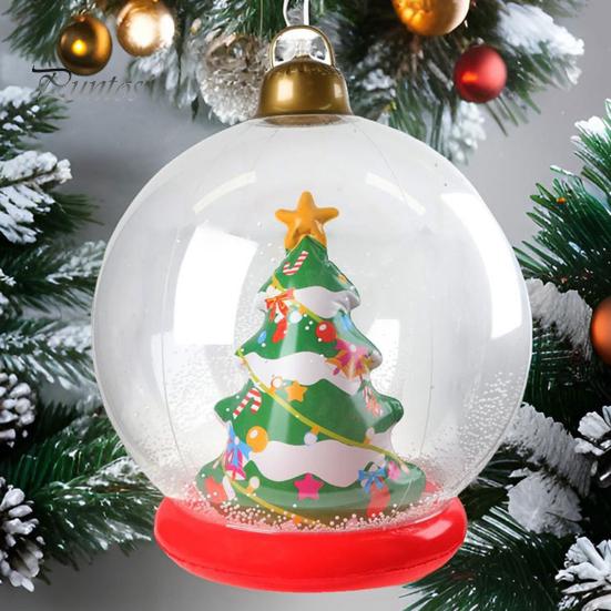 24" Inflatable Christmas Ball with LED Light Outdoor Blow Up PVC Ball Decorations with Santa/Reindeer/Snowman Figurine for Yard Pool Garden Decor