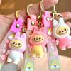 Cartoon Rab Flocked Keychain Pendant Labubu Schoolbag Pendant Cute Three-dimensional Doll Key Chain
