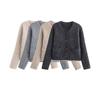 Kaslead New Arrival Women's Clothing Fashion Style Fashion All-Match Wool Sunken Stripe round Neck Knitting Cardigan Outwear