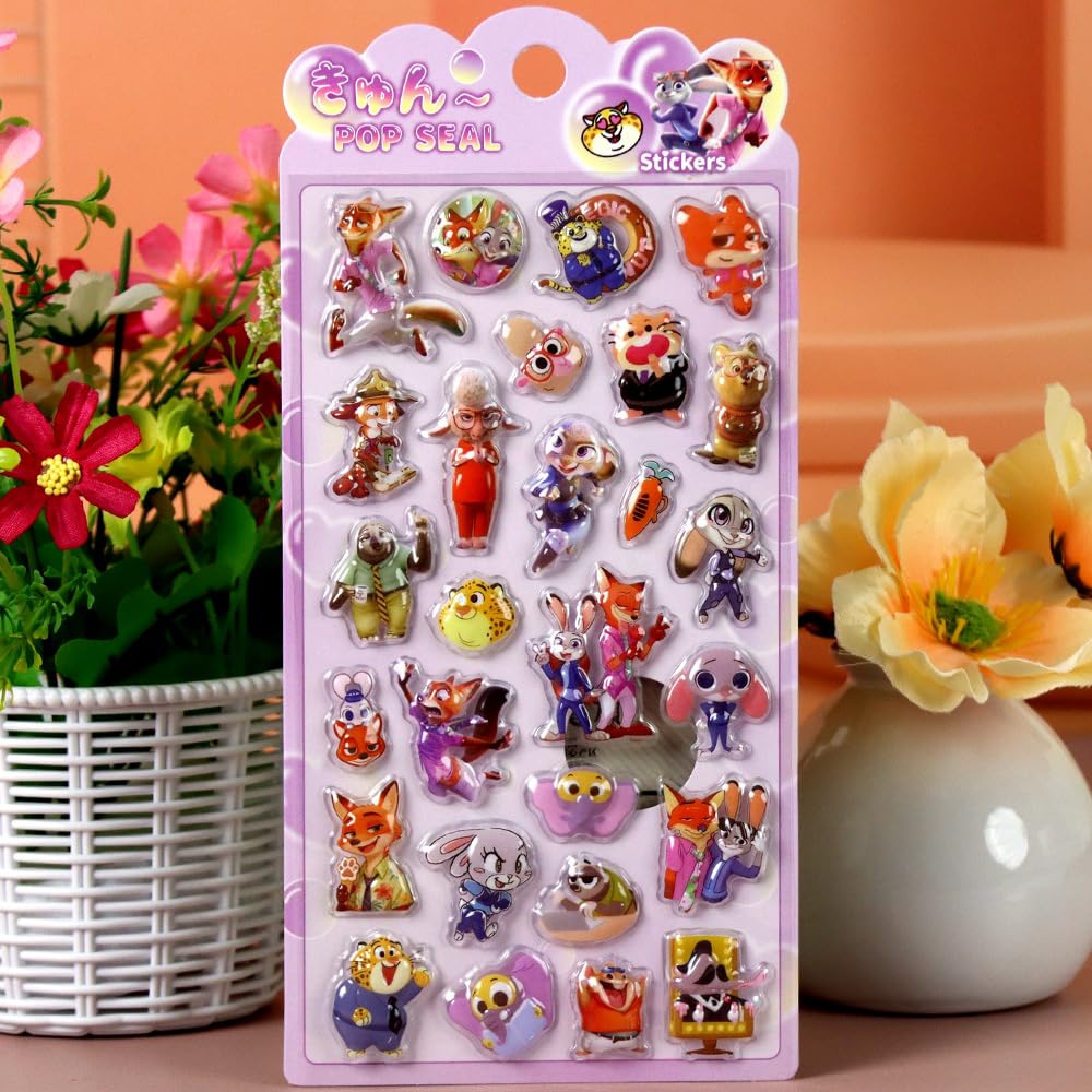 Honlackfu 3D Puffy 3D Puffy Zootopia Set of Stylish Decorative Stickers for Birthday Craft Cell Phone Stickers, Stickers, 4, Girls, Christmas, Gift,