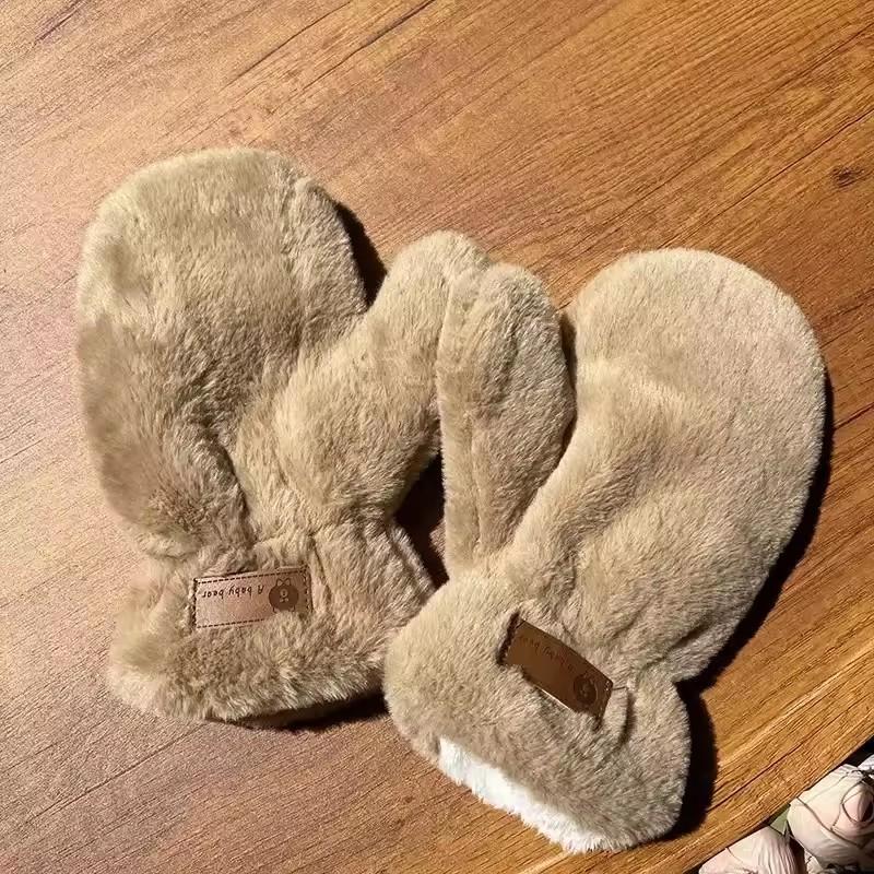 

Winter Plush Warm Gloves Thick Soft Fluffy Full Finger Gloves Cute Windproof Warmer Mittens Women Solid Color Keep Warm Mitten One Size