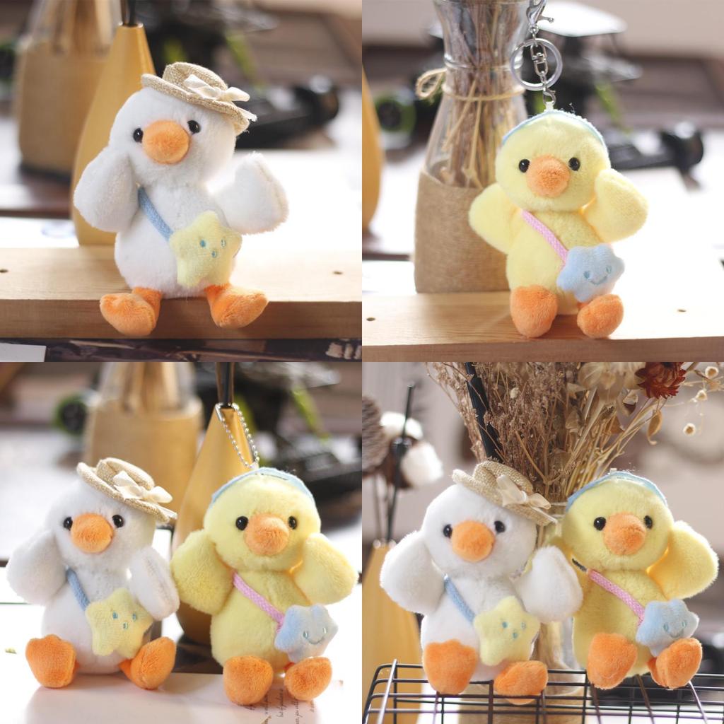 Cute Mini Plush Duck Keychain Soft Stuffed Animal Toy White And Yellow Colors