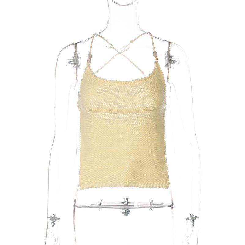 

Gusty Thai Island Vacation Style Bare Back Halter Spaghetti Straps Vest Summer Sweet and Spicy Ins Style Knitting Tops Women Yellow M