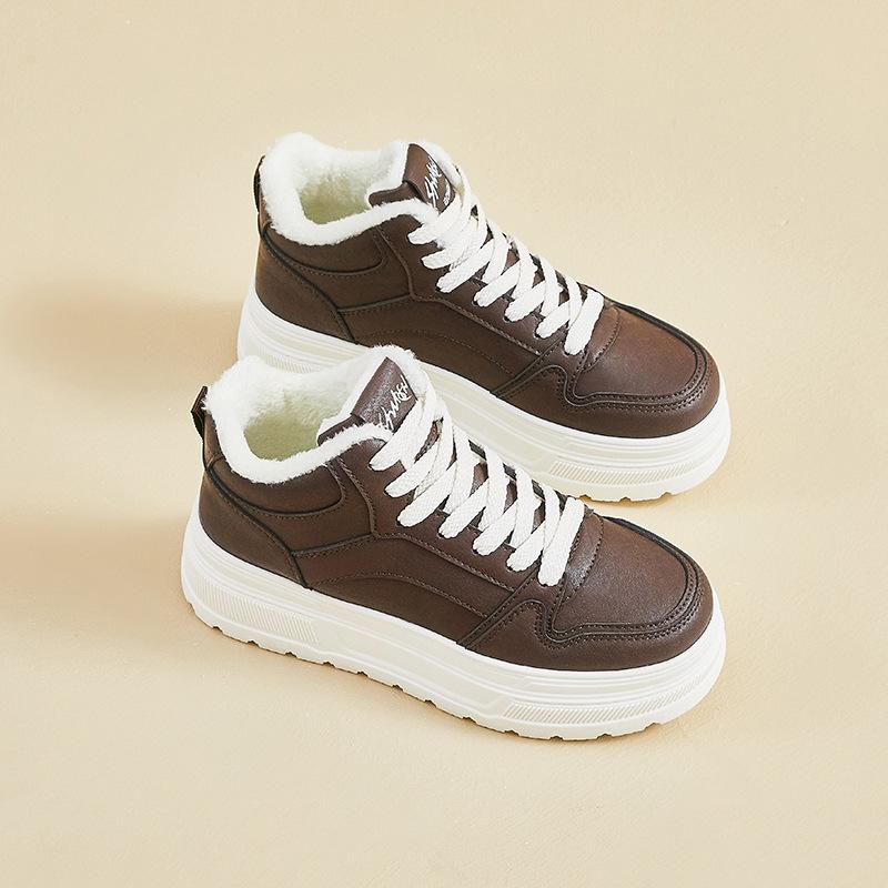 

Winter Warm Snow Boots for Women Non-Slip Chunky Platform Sneakers With Faux Fur Lined Lace-Up Tennis Walking Shoes Women s Comfortable Short Booties 35 коричневый