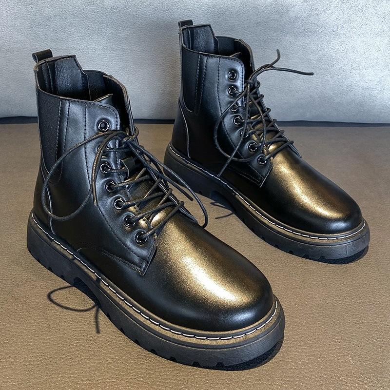 Martin Boots Men'S High-Top British Style Chelsea Boots Tooling Shoes Velvet Winter Shoes Leather Boots Men