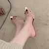 2025 Französische Champagner-Spitze High-Heel-Slipper Damen vielseitige Stiletto Promi-Nische spitz zulaufende Ein-Wort-Sandalen Sommer