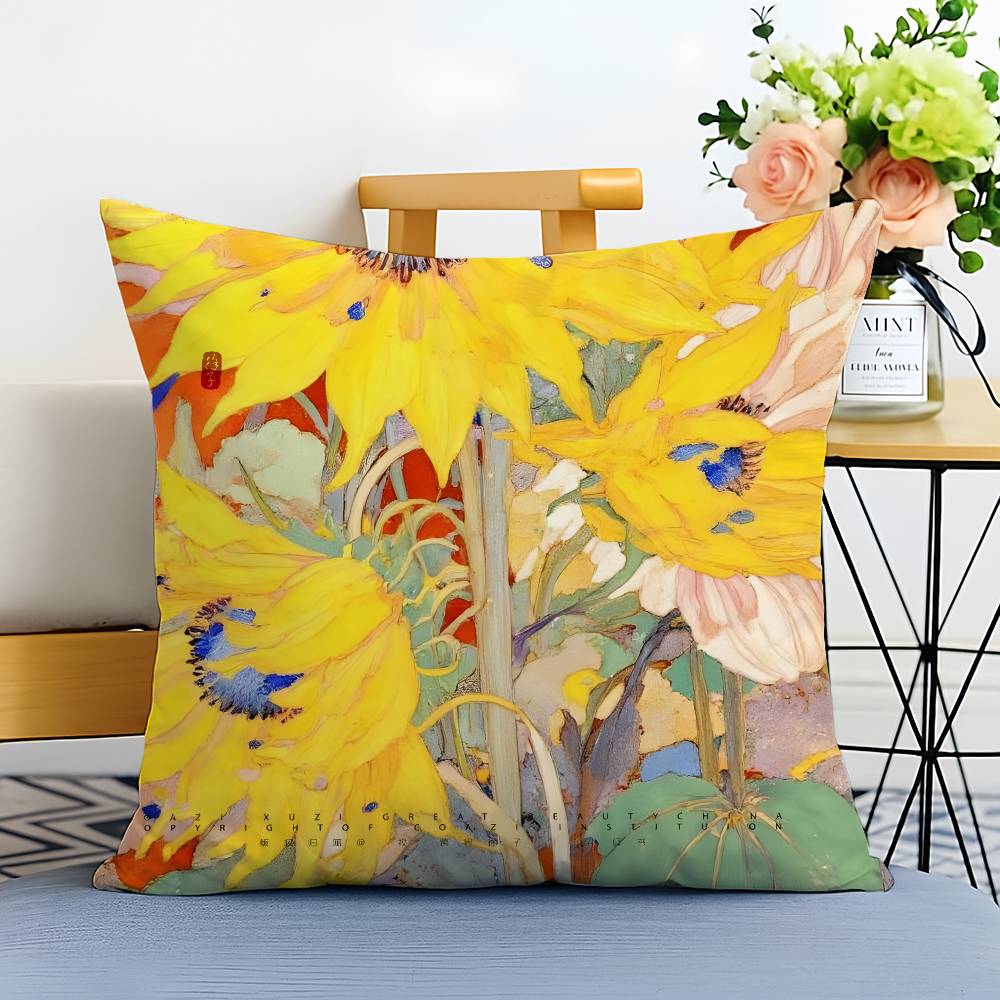 Einfacher Sonnenschein Sonnenblumen-Kunst Kissenbezug Bedruckt Gebürstetes Fleece Kissen Babyhaut-Touch Umweltfreundlicher Farbsublimat