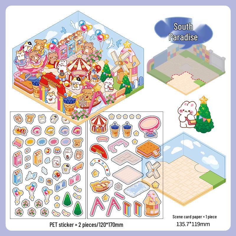 

Infeel.Me 2.5D Rainbow Amusement Park Stickers: Cute Miniature Stacked Houses for Journals