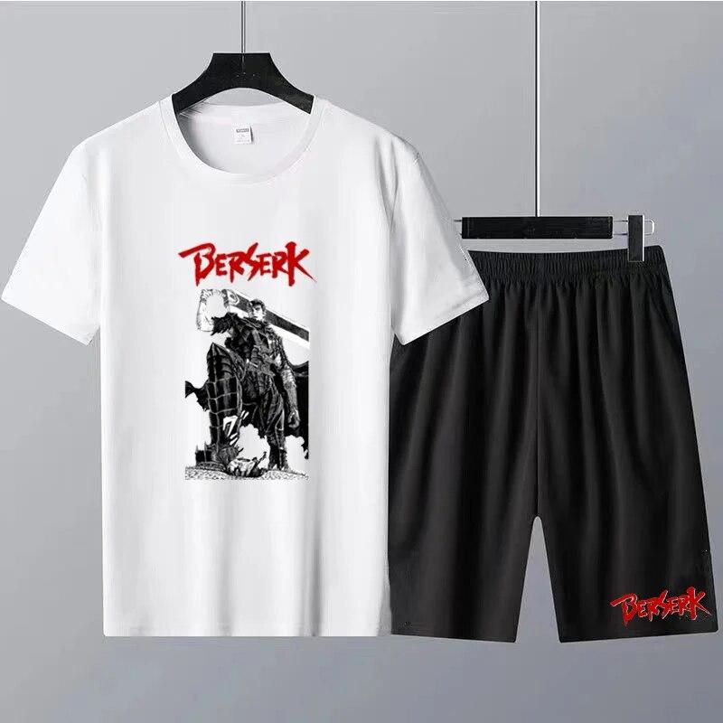 Japanese Anime Berserk Print Men's Round Neck T-shirt Sets Summer T-Shirt Shorts 2pcs Set Oversized Tracksuit Casual Men Clothes