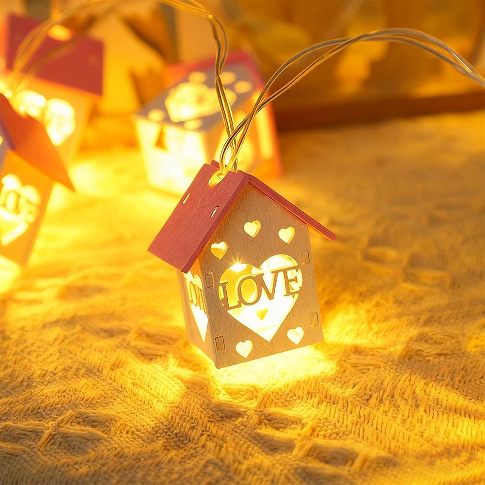 

1.5/2/3m LED Christmas Decoration Wood House String Light Santa Claus Christmas Trees Battery USB String Lighting for Home Decor Love House-1.5m USB Type