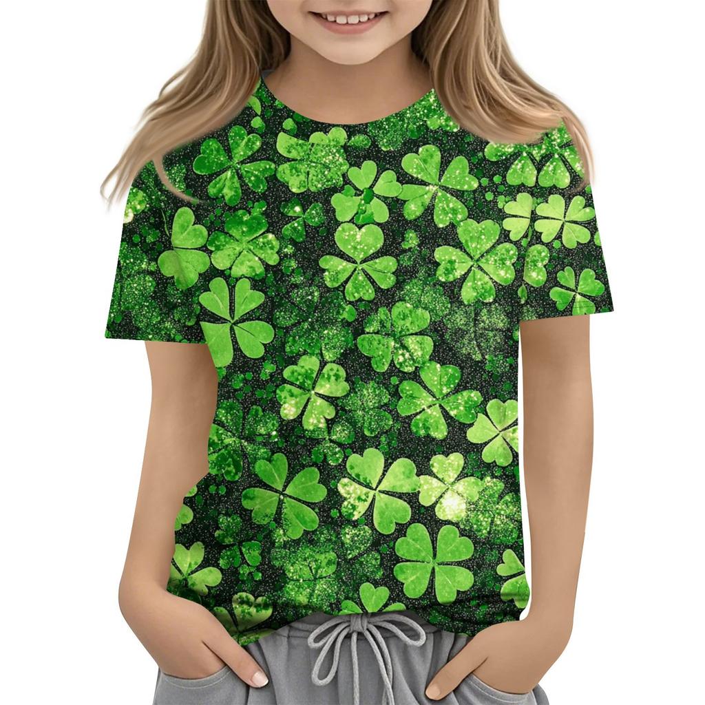 Children's Fashion Casual Short-sleeved St. Patrick Print Crew-neck T-shirt Top