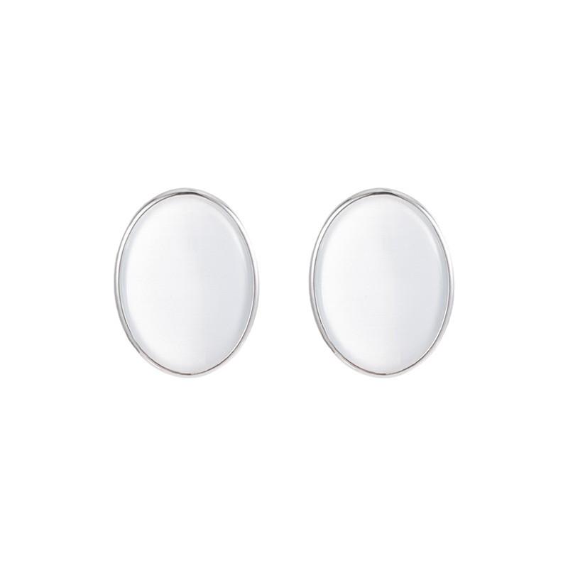 Original design opal oval stud earrings minimalist earrings French commuting gentle temperament versatile high-end earrings