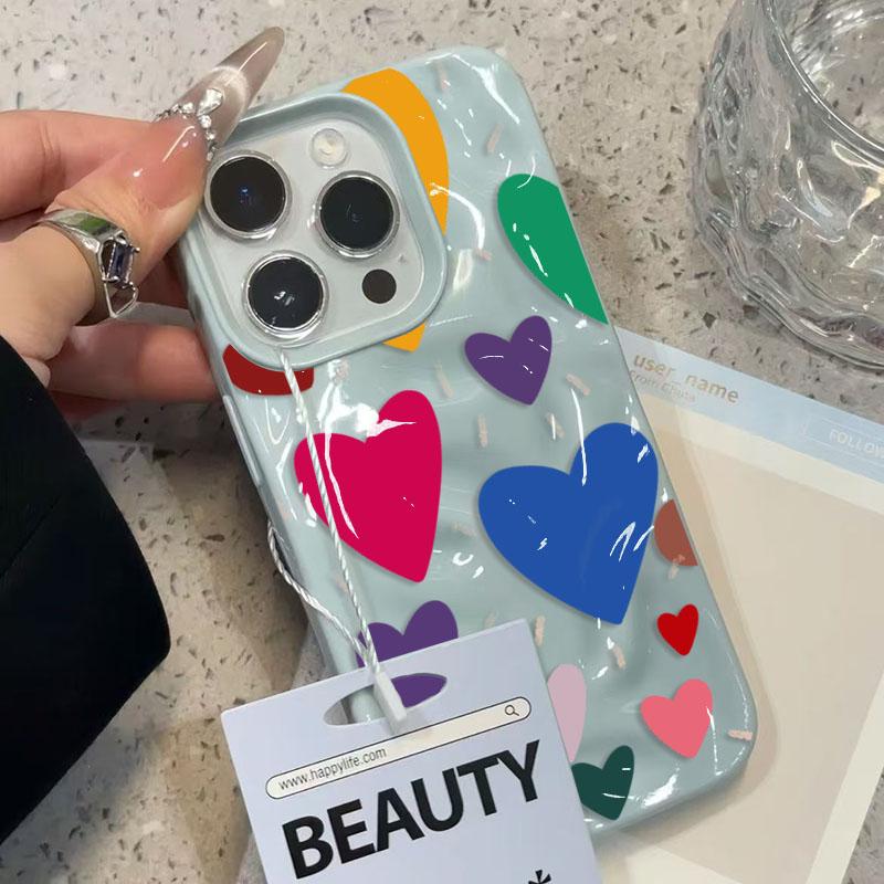 Colorful Love Heart TPU Soft Phone Case for iPhone 17Air 16 17 Pro 15 14 13 11 12 Pro Max 15 Plus Fashionable Shockproof Cover