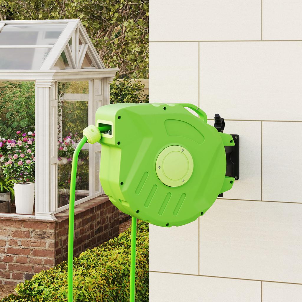 Hose Reel, 15 m + 1.5 m, Wall Mount, Automatic Roll-Up, 180° Rotating, Spray Gun