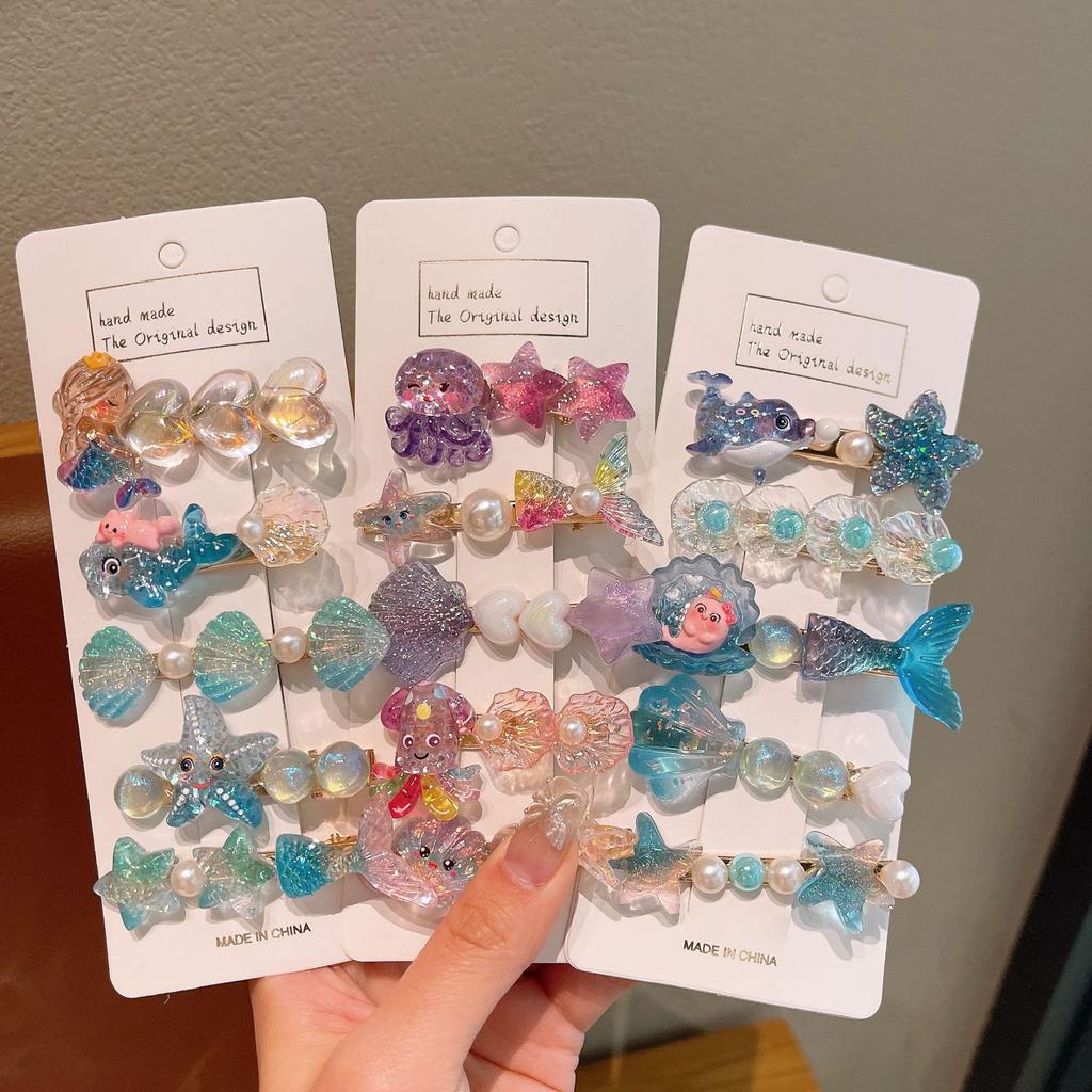 Children'S Cute Ocean Series Hair Clips, Cartoon Mermaid Shell Starfish Hair Accessories, Baby Hair Damage Side