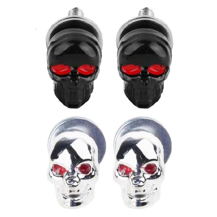 Totenkopf Kennzeichenschrauben für Auto Motorrad Kunststoffkörper und Edelstahlschraube 1/4'' Befestigungskappe Schraube