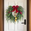 19.7In Artificial Christmas Wreath With Bell Xmas Garland Multifunctional With Red For Indoor Outdoor Decor Sturdy