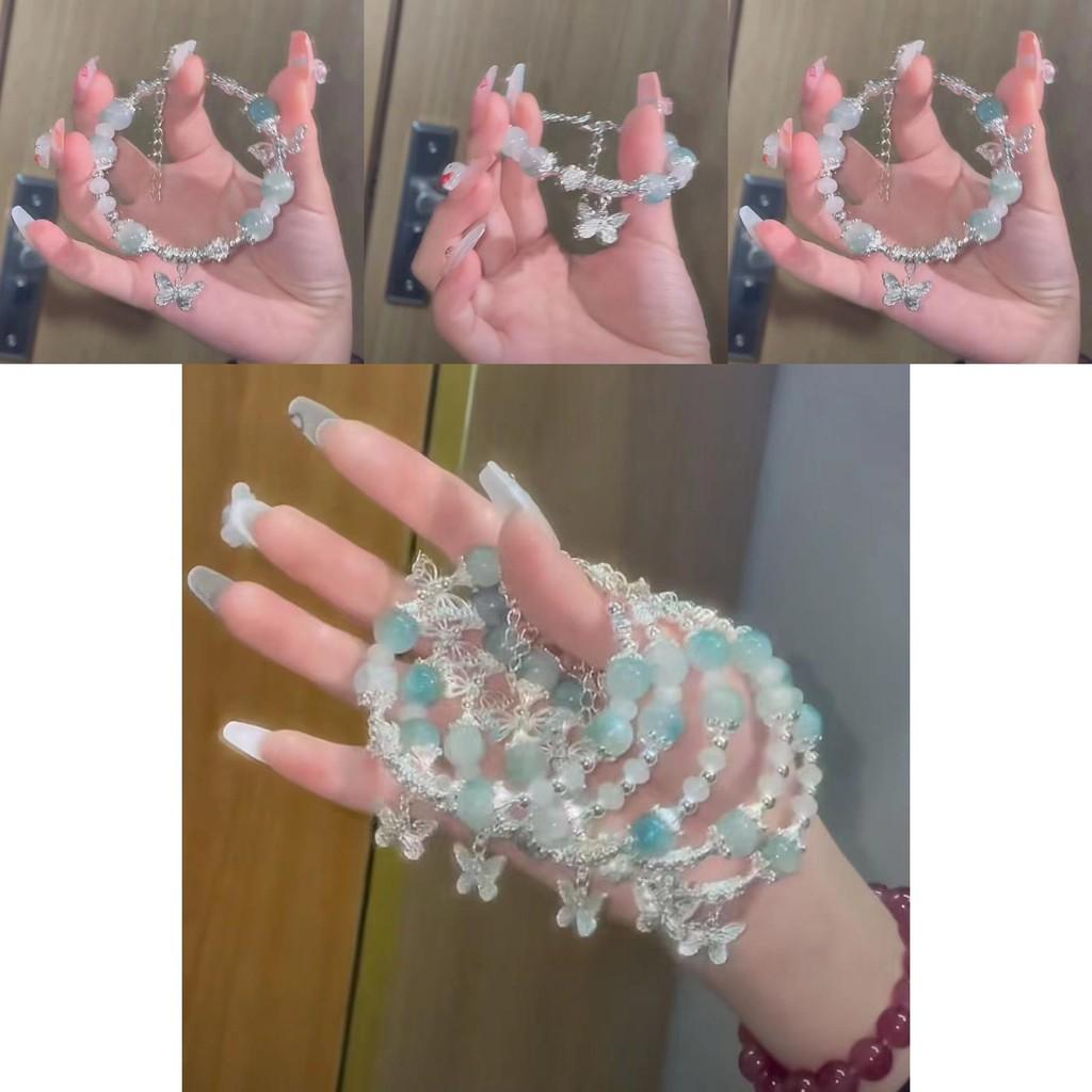 Luxurious Butterfly Charm Bracelet With Gradient Glass Beads For Women