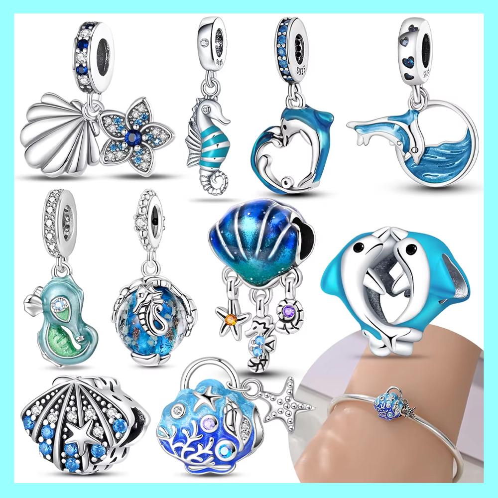 Shell Sea Mussel Blue Penguin Starfish Star Animal Original Copper Charms Bead Fit Bracelet Accessory Fine Gift Diy Jewelry