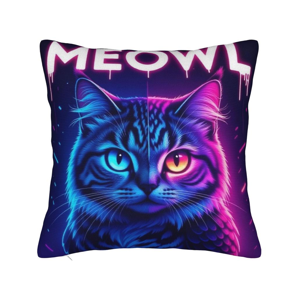 Pillow Case Meowl Cat Owl Cute Pet Stickers Print Pillow Cover For Sofa Couch Bed Living Room Vintage Pillowcases