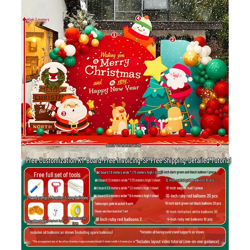 Festliche Weihnachtsszene Anordnung: Einkaufszentrum Event Dekoration mit Ballonkunst und Hintergrund