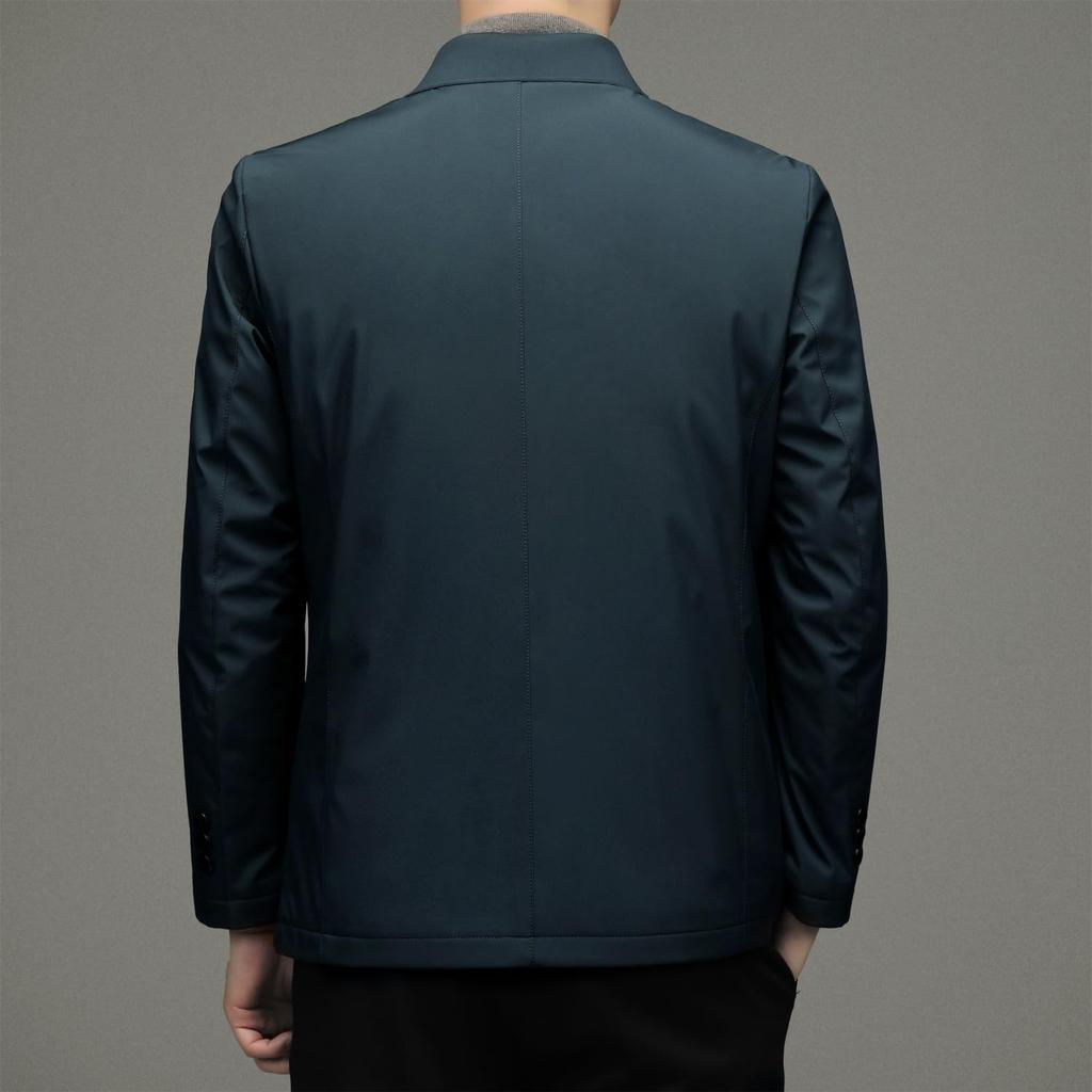 Collared Down Business Single Suitable for Senior [FJSSLHXK] Men's Jacket, Outerwear, Fold-Over Collar, Button, Men, Commuting, Autumn/Winter, Green,