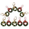 10pcs Mini Christmas Wreath Miniature Christmas Wreaths 2.95 Inch Holiday Garland Xmas Decoration Tiny Wreaths With Lanyards