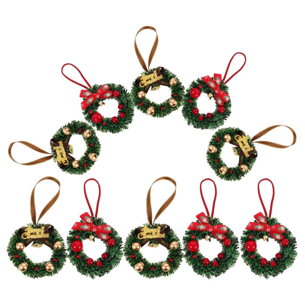 10pcs Mini Christmas Wreath Miniature Christmas Wreaths 2.95 Inch Holiday Garland Xmas Decoration Tiny Wreaths With Lanyards