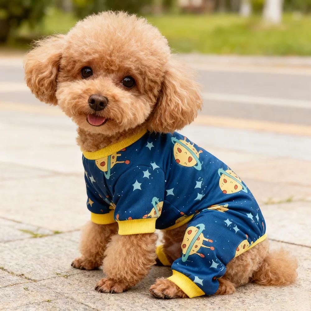 Soft Cotton Dog Pajamas Onesie for Small Medium Dogs - Polyester, Cozy, Wrinkle-Resistant Four-Legged Pet Apparel