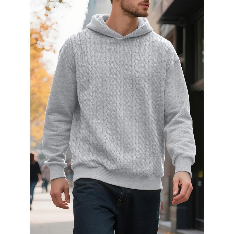 Men's Large Size Autumn and Winter Casual New Thickened Jacquard Hooded Sweater Long Sleeve Men's Top
