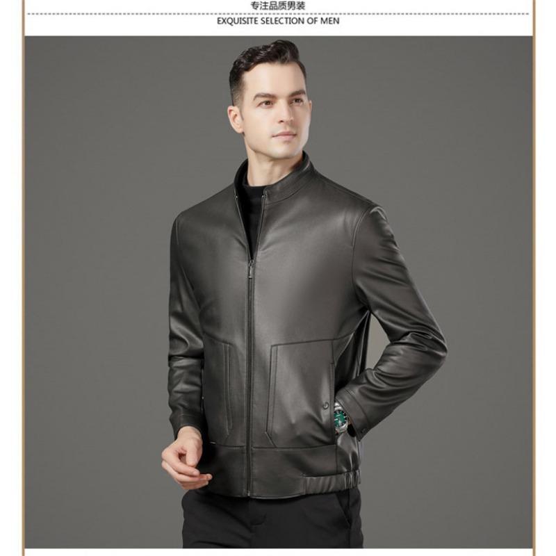 Big Brand Genuine Leather Jacket for Men Autumn and Winter Casual Stand Collar Sheepskin Jacket Middle-aged Leather Jacket Thick