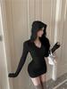 Sexy tight-fitting hooded long-sleeved dress for women's autumn new slim-fitting inside, Spice Girl primer temperament hip-wrapped short dress