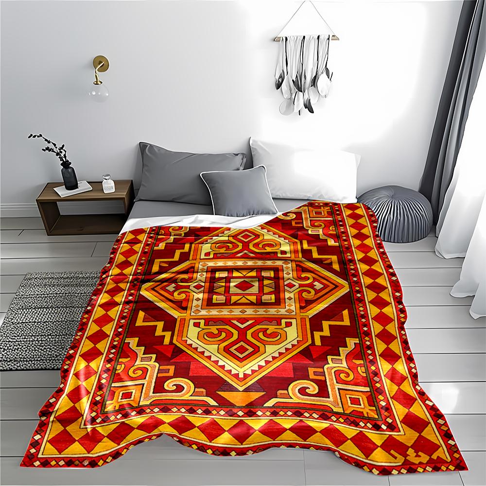 Geometric Tribal Pattern blanket, Red and Yellow Decorative blanket  blanket, suitable for use in the bedroom, living room, on the sofa