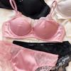 High Quality Satin Women Lingerie Set French Sexy Lace Push Up Bra Summer Thin Cup Comfort Intimates Underwear Bra Briefs Set