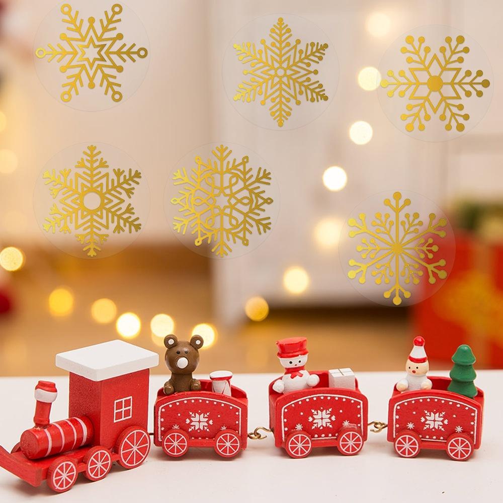 500pcs/Roll Golden Snowflake Christmas Stickers Transparent Self-Adhesive Decoration Holiday DIY Crafts Scrapbooking Supplies