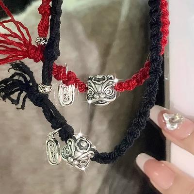 Lucky Red String Bracelet Simple Vintage Amulet Bracelet Adjustable Awakening Lion Bracelet For Couple Women Jewelry Gift