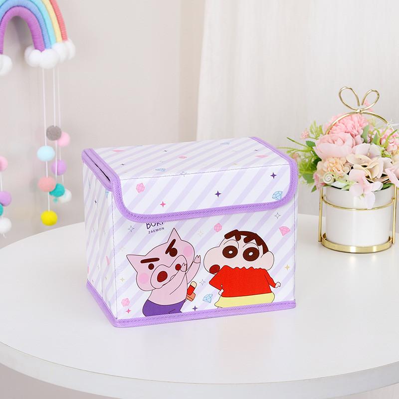 Cute Pajamas Crayon Shin Chan Shiro Striped Pattern Foldable Flip Storage Box For Office And Bedroom Storage