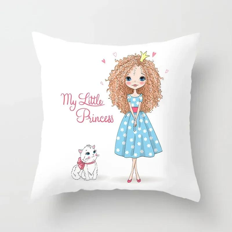 Söt Tecknad Liten Prinsessa Kuddfodral Dekoration Vardagsrum Soffa Sovrum Bil Barnrum Örngott 45*45cm