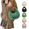 Faux Furs Shoulder Bag with Tie Zipper Casual Shoulder Bag Half Moon Purse Bag