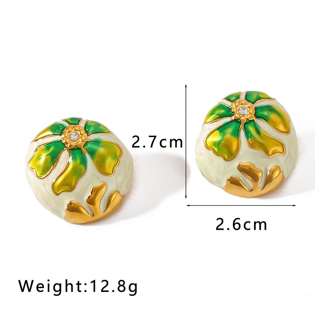 Circle Hopp Drop Oil Flower Earrings For Women Gold Color Stainless Steel Colorful Charm Stud