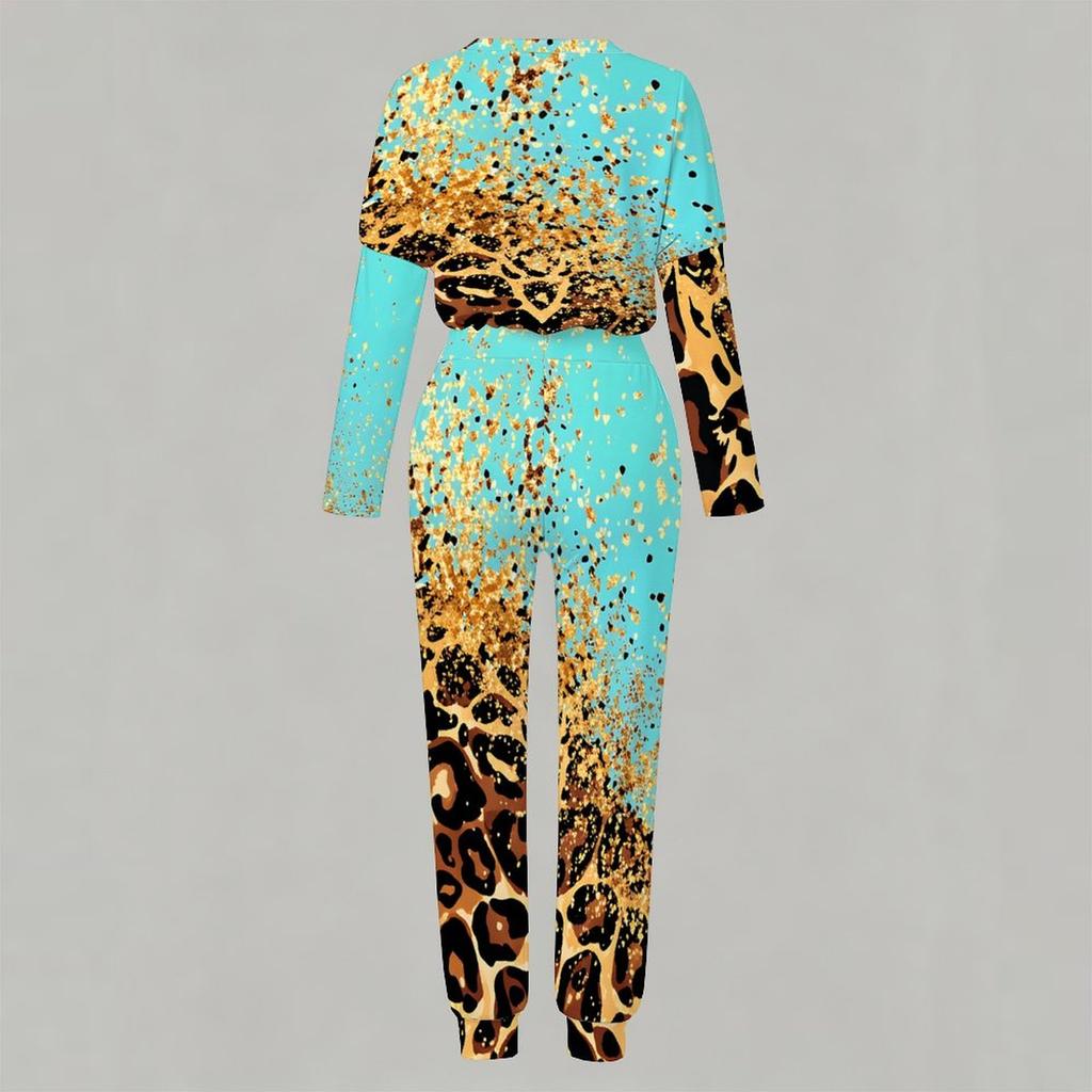 Women Loose Round Neck Long Sleeve Shirt And High Waist Straight Leg Pants Two Piece Daily Leisure Suit