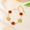 Lucky Five-Leaf Clover Beaded Bracelet for Women Classic Fashion Minimalist Gold Plated Stainless Steel Jewelry