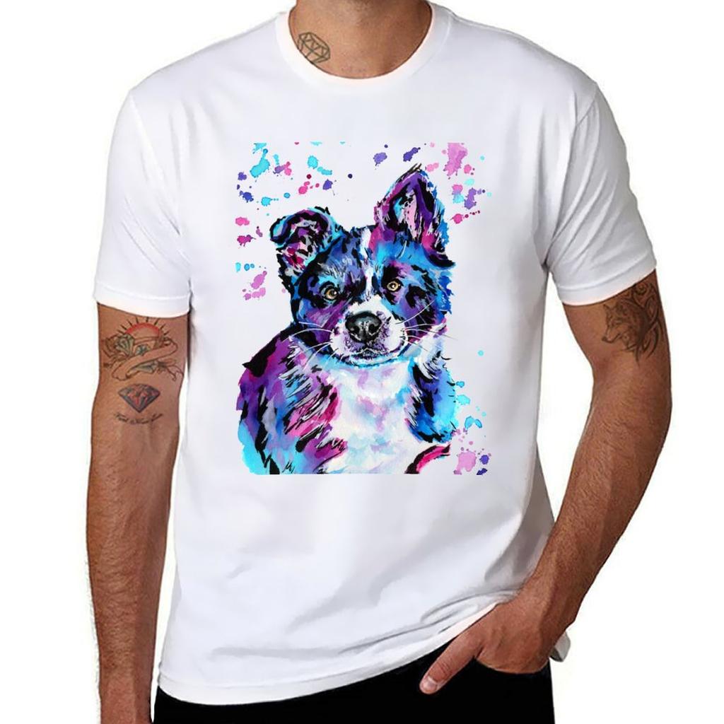 Colourful Border Collie Puppy TShirt Casual Pattern Print Tee Shirt