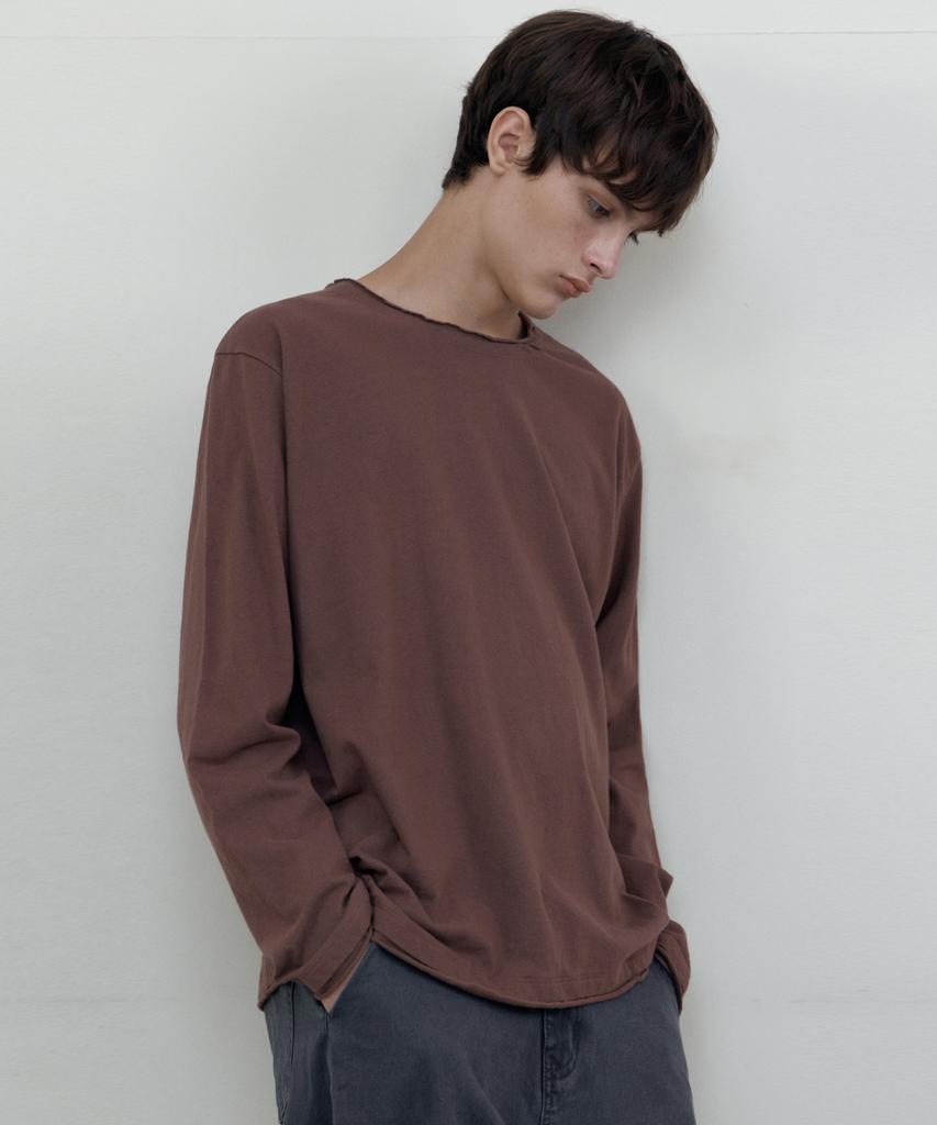 WEDNESDAY OASIS Raw Edge Long Sleeve T-Shirt_Deep Wine(Wb6Tp54)