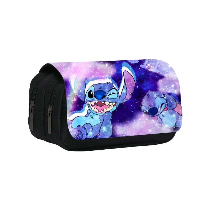 Stitch Double Layer Pencil Case For Students With Polyester Material And Storage Space